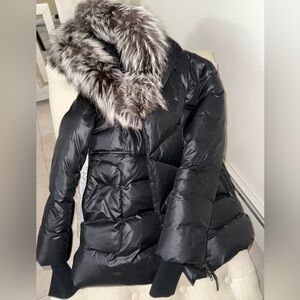 Adali Women's Black Mackage Puffer coat with l Fur Trim